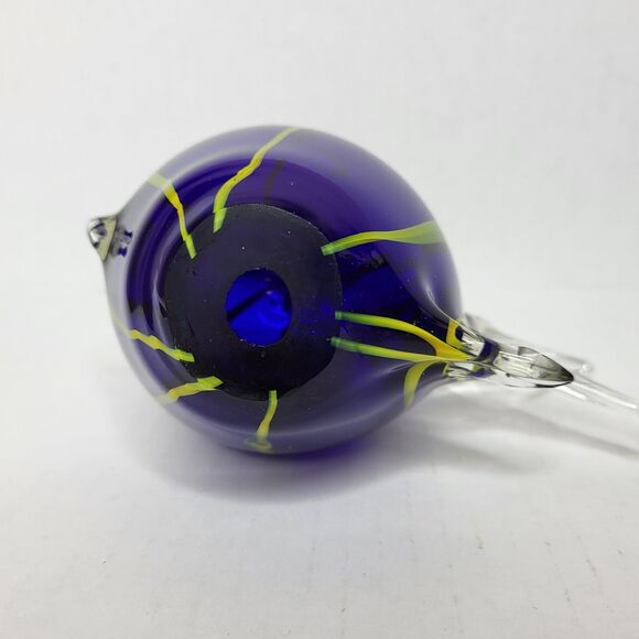Hand Blown Art Glass Angelfish Paperweight Figurine Cobalt Blue w/ Yellow Stripe - Picture 8 of 9